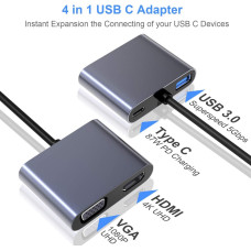 هاب 4 في 1  HUB Type-C PD 4 in 1 HDMI - VGA - USB 3.0 - Type-C PD up to 87w | ويندوز/ماك | ضمان سنة هاب 4 في 1  HUB Type-C PD 4 in 1 HDMI - VGA - USB 3.0 - Type-C PD up to 87w | ويندوز/ماك | ضمان سنة