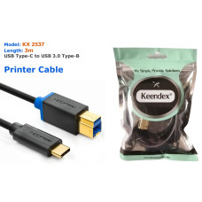كابل طابعة من كيندكس Keendex Printer cable KX 2537 USB Type-C to USB 3.0 Type-B 3m | ضمان سنة كابل طابعة من كيندكس Keendex Printer cable KX 2537 USB Type-C to USB 3.0 Type-B 3m | ضمان سنة